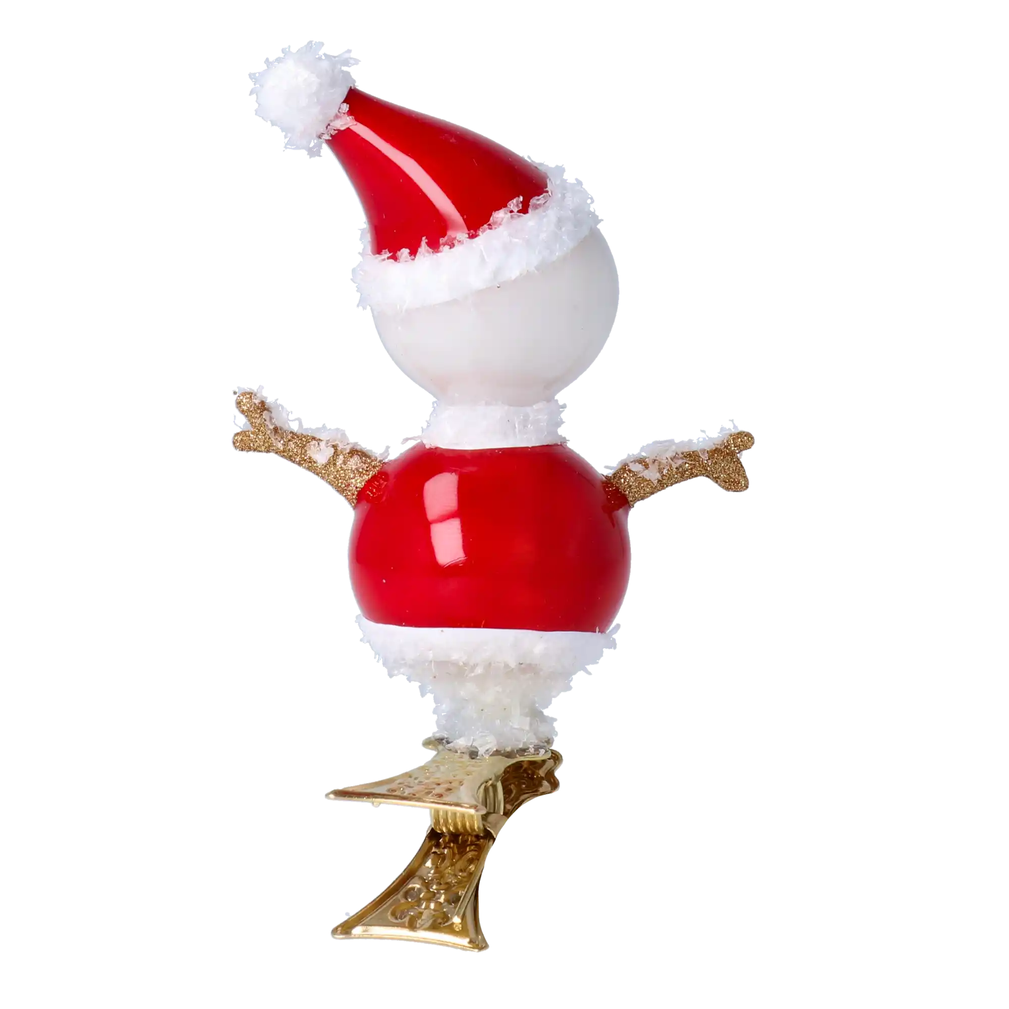 Bałwanek Mikołajek Na Klipsie Czerwony Szklana Ozdoba