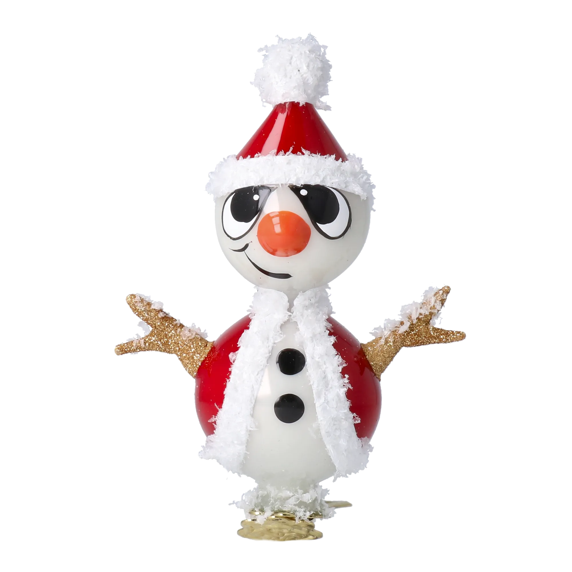 Snowy the Santa Snowman – Glass Ornament with Clip Handmade Glass Christmas ornament 2024-112