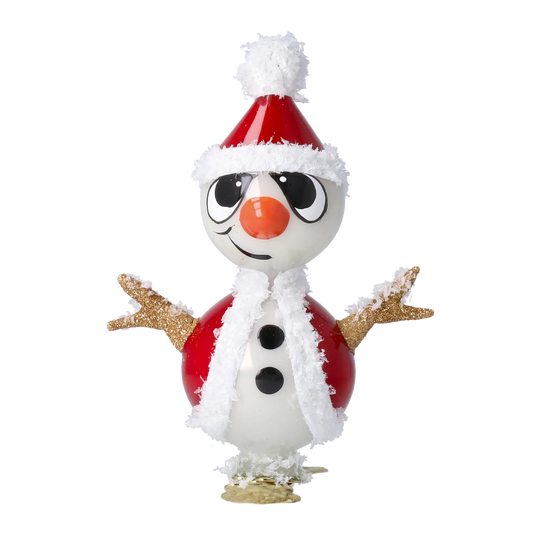 Snowy the Santa Snowman – Glass Ornament with Clip Handmade Glass Christmas ornament 2024-112