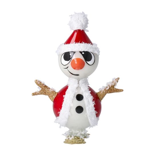 Snowy the Santa Snowman – Glass Ornament with Clip Handmade Glass Christmas ornament 2024-112