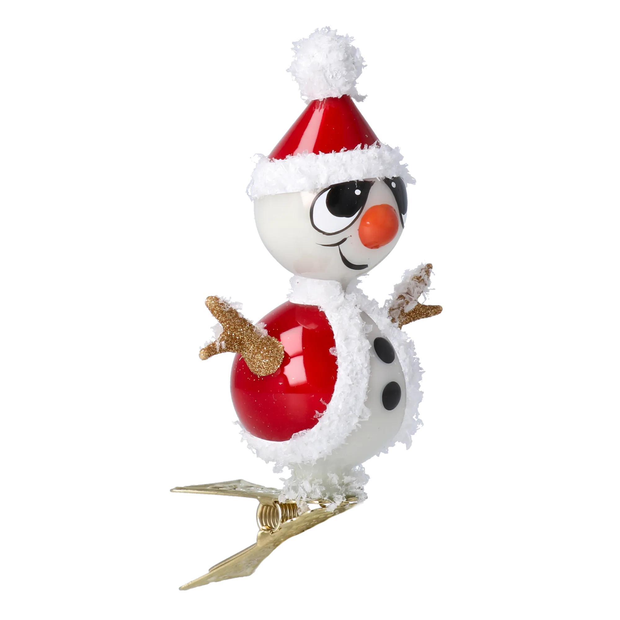 Snowy the Santa Snowman – Glass Ornament with Clip Handmade Glass Christmas ornament 2024-112