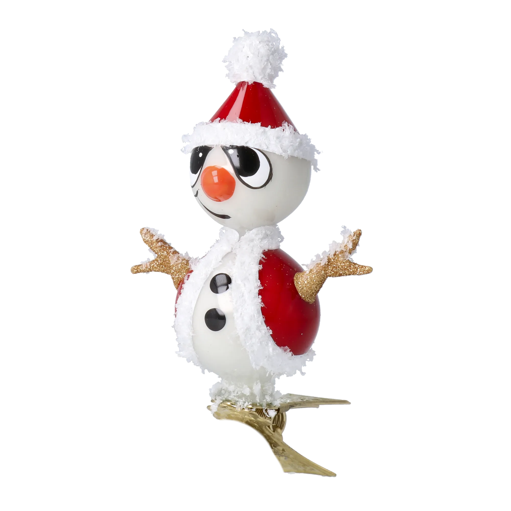 Snowy the Santa Snowman – Glass Ornament with Clip Handmade Glass Christmas ornament 2024-112