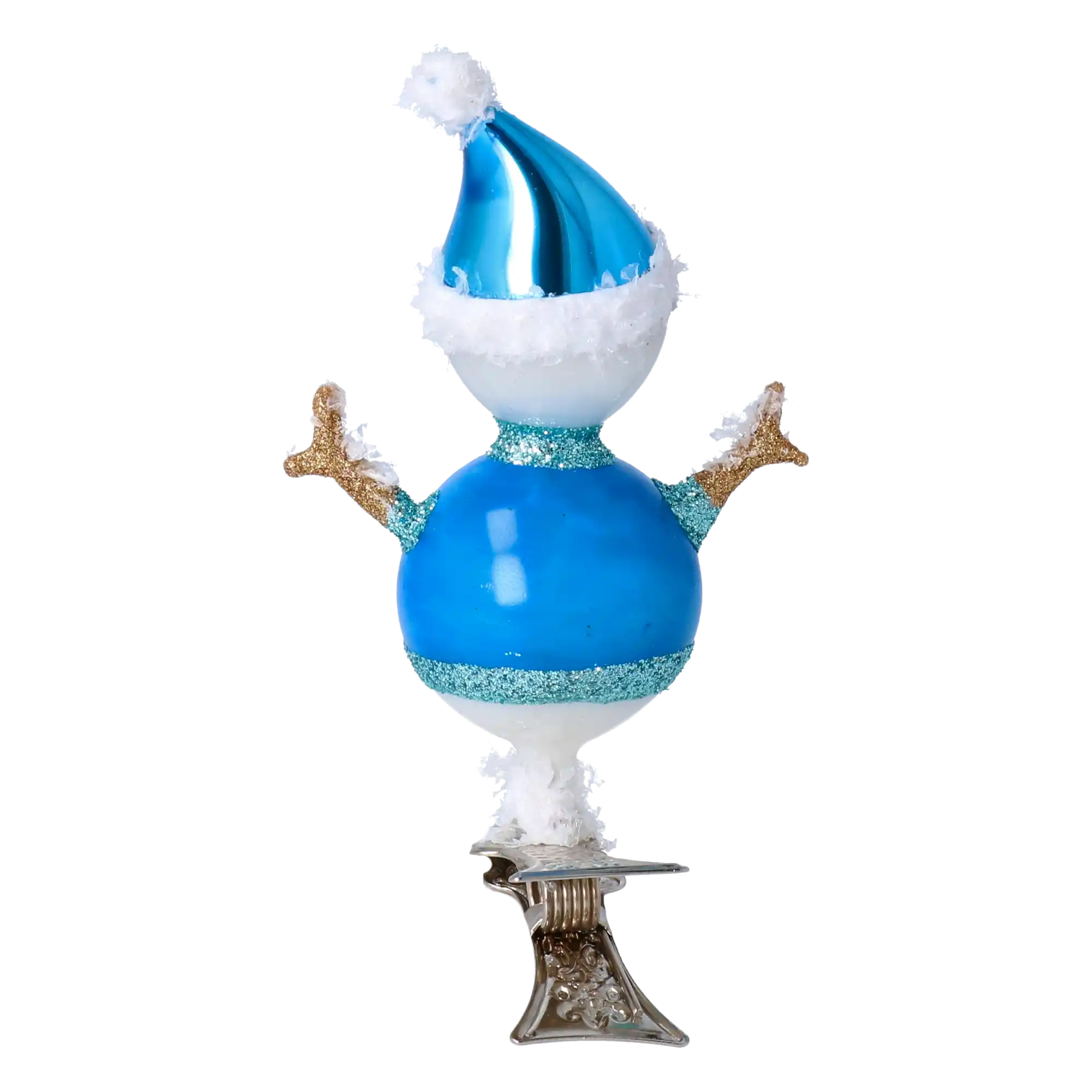 Stylowy Bałwanek Na Klipsie Niebieski Bałwan Szklana Ozdoba