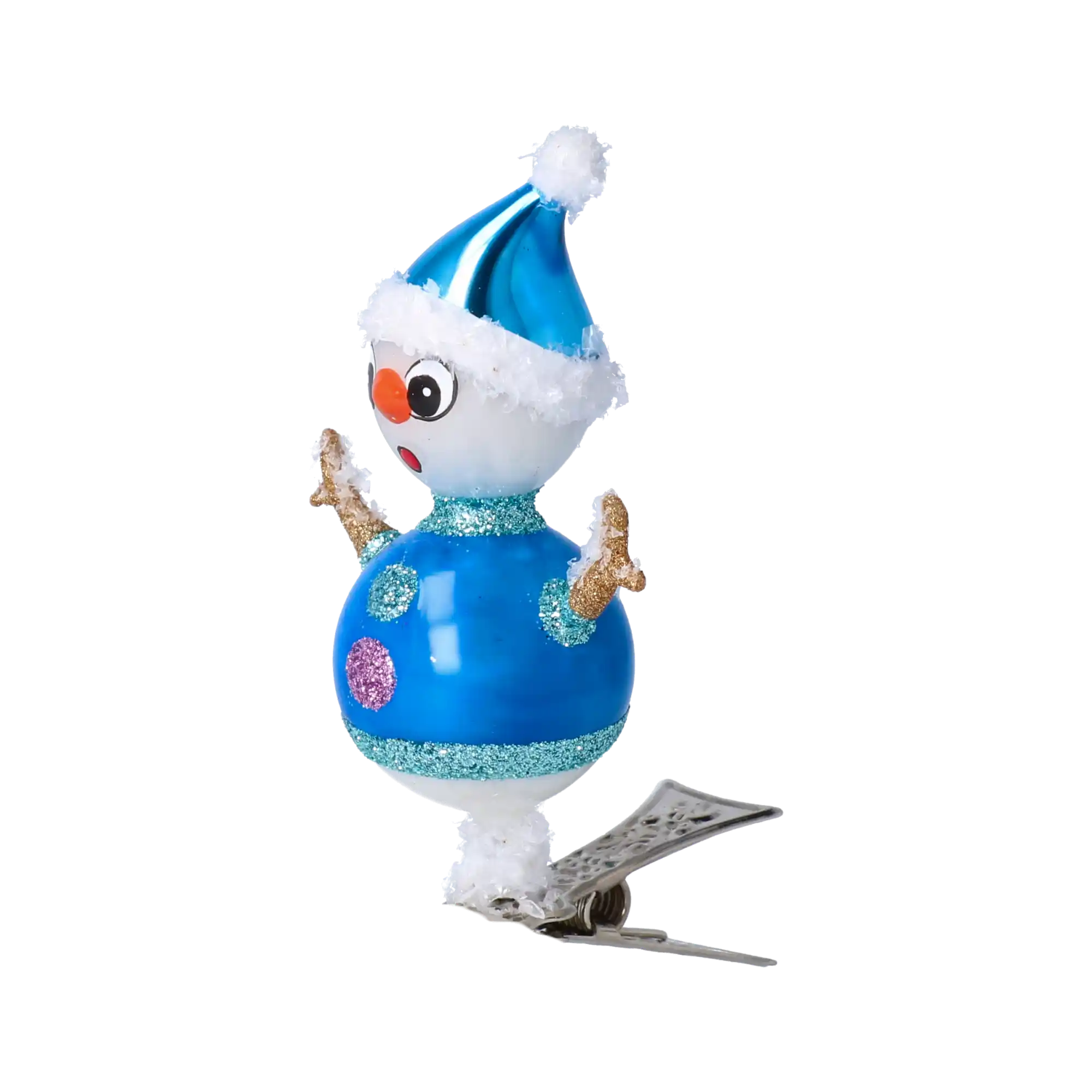 Stylowy Bałwanek Na Klipsie Niebieski Bałwan Szklana Ozdoba