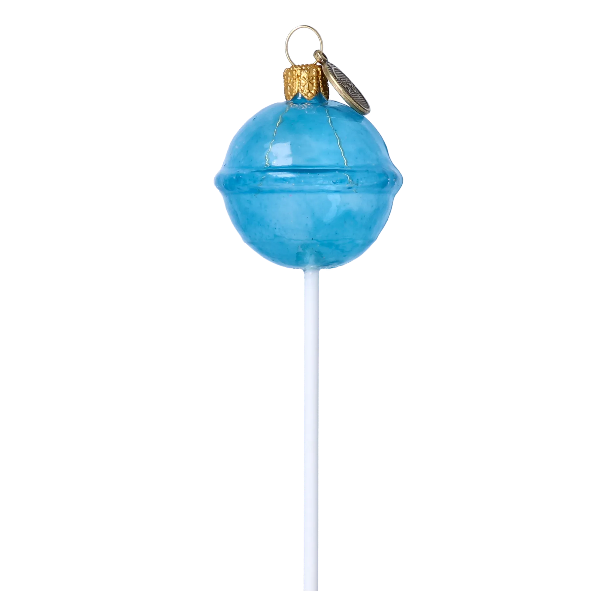 Blue Lollipop on a Stick. Handmade Glass Christmas ornament. 2024-136