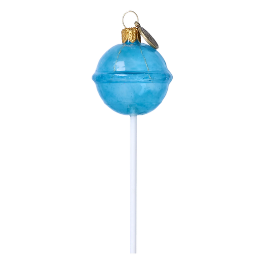 Blue Lollipop on a Stick. Handmade Glass Christmas ornament. 2024-136