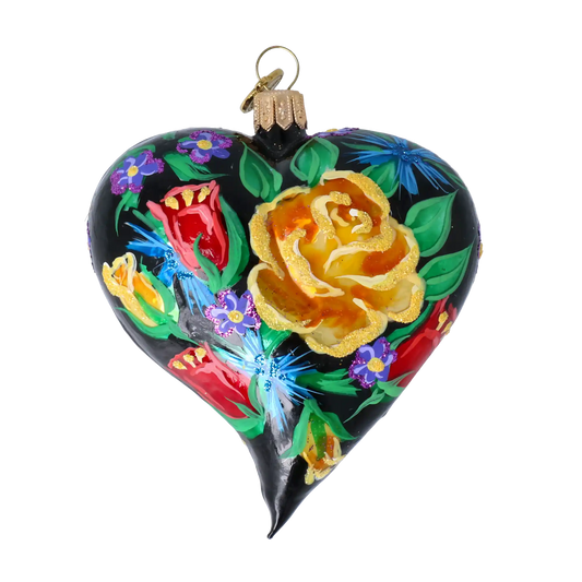 Serce W Kwiaty Bukiet w sercu Szklana Ozdoba