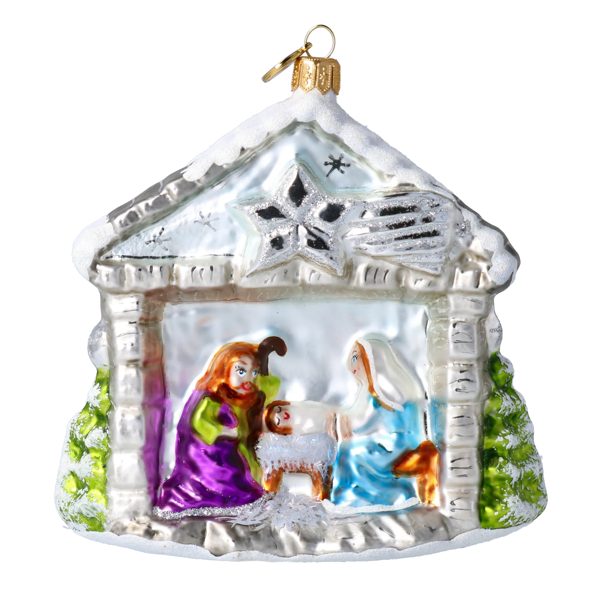 Silver Starlight Nativity Premium christmas glass ornament 2024-196
