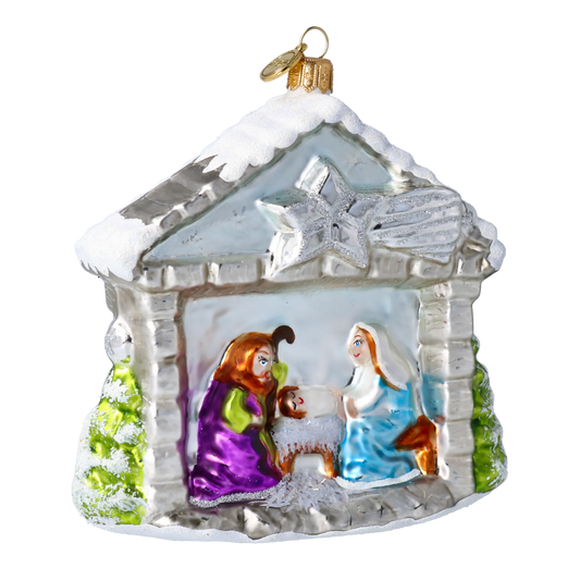 Silver Starlight Nativity Premium christmas glass ornament 2024-196