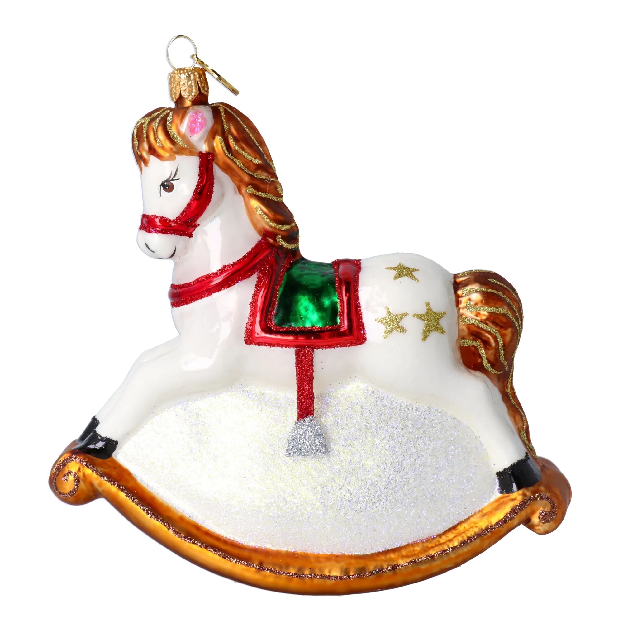 Gilded Pearl Rocking Horse Premium christmas glass ornament 2024-234