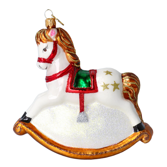 Gilded Pearl Rocking Horse Premium christmas glass ornament 2024-234