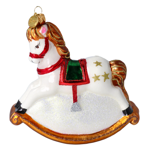 Gilded Pearl Rocking Horse Premium christmas glass ornament 2024-234