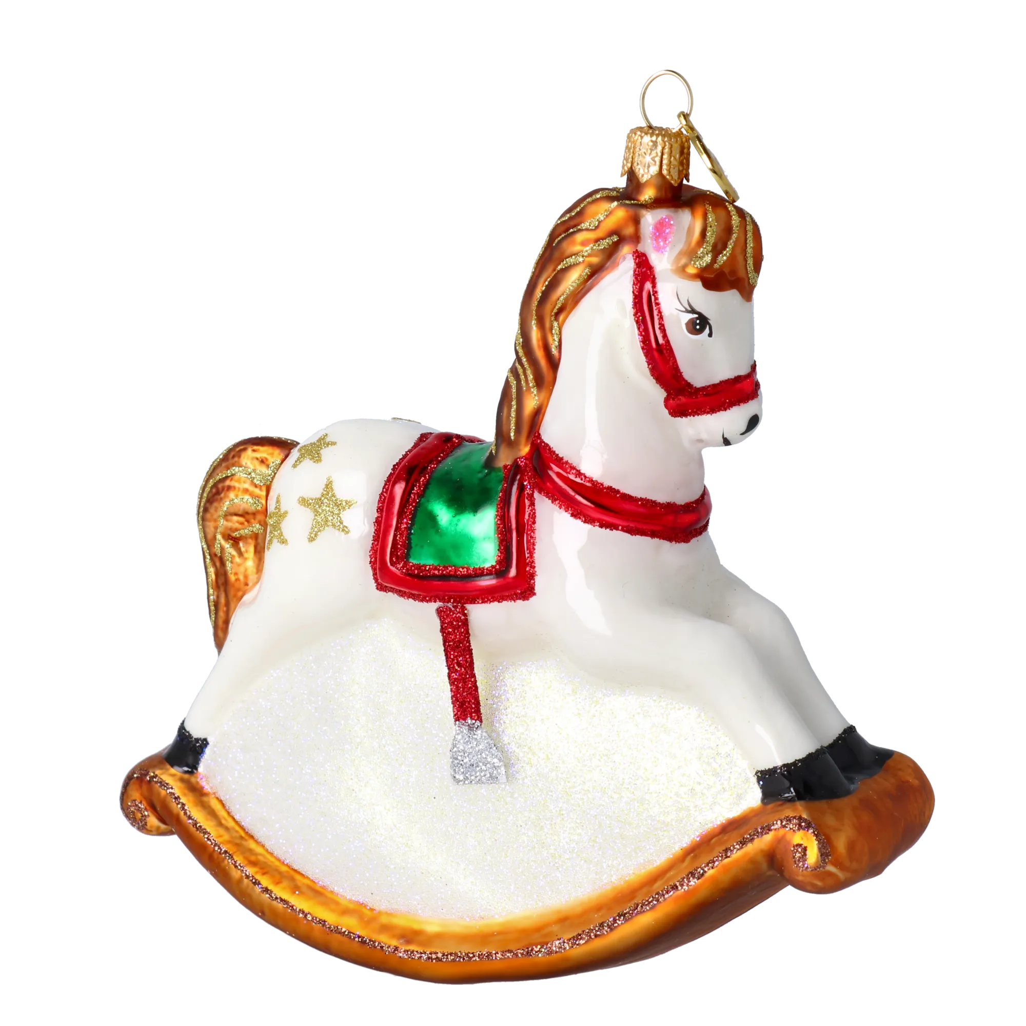 Gilded Pearl Rocking Horse Premium christmas glass ornament 2024-234