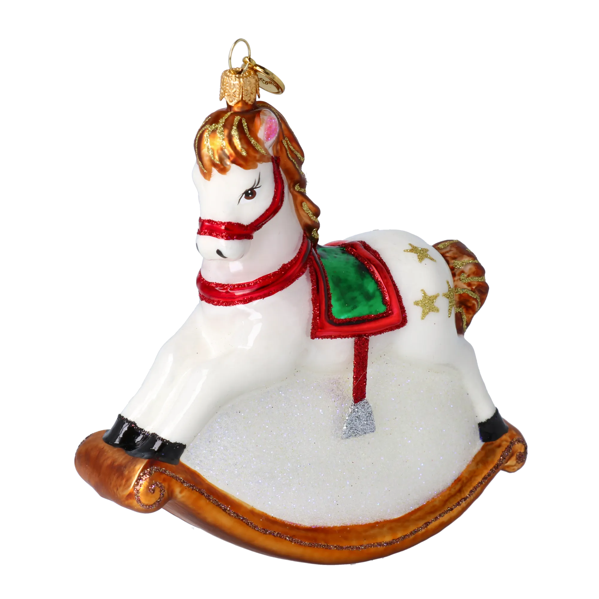 Gilded Pearl Rocking Horse Premium christmas glass ornament 2024-234