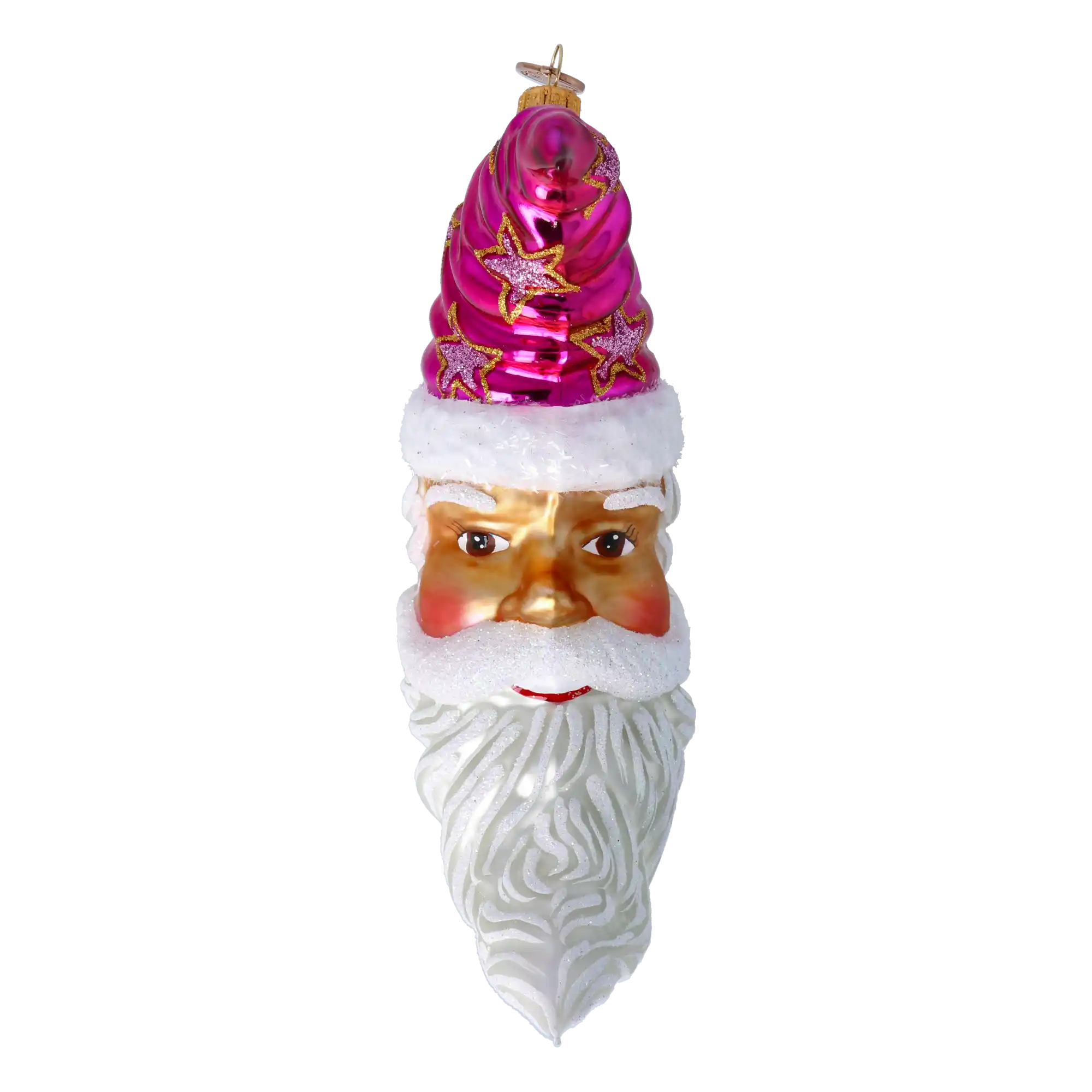 Santa Claus in the Pink Sky Moon. Handmade Glass Christmas ornament.