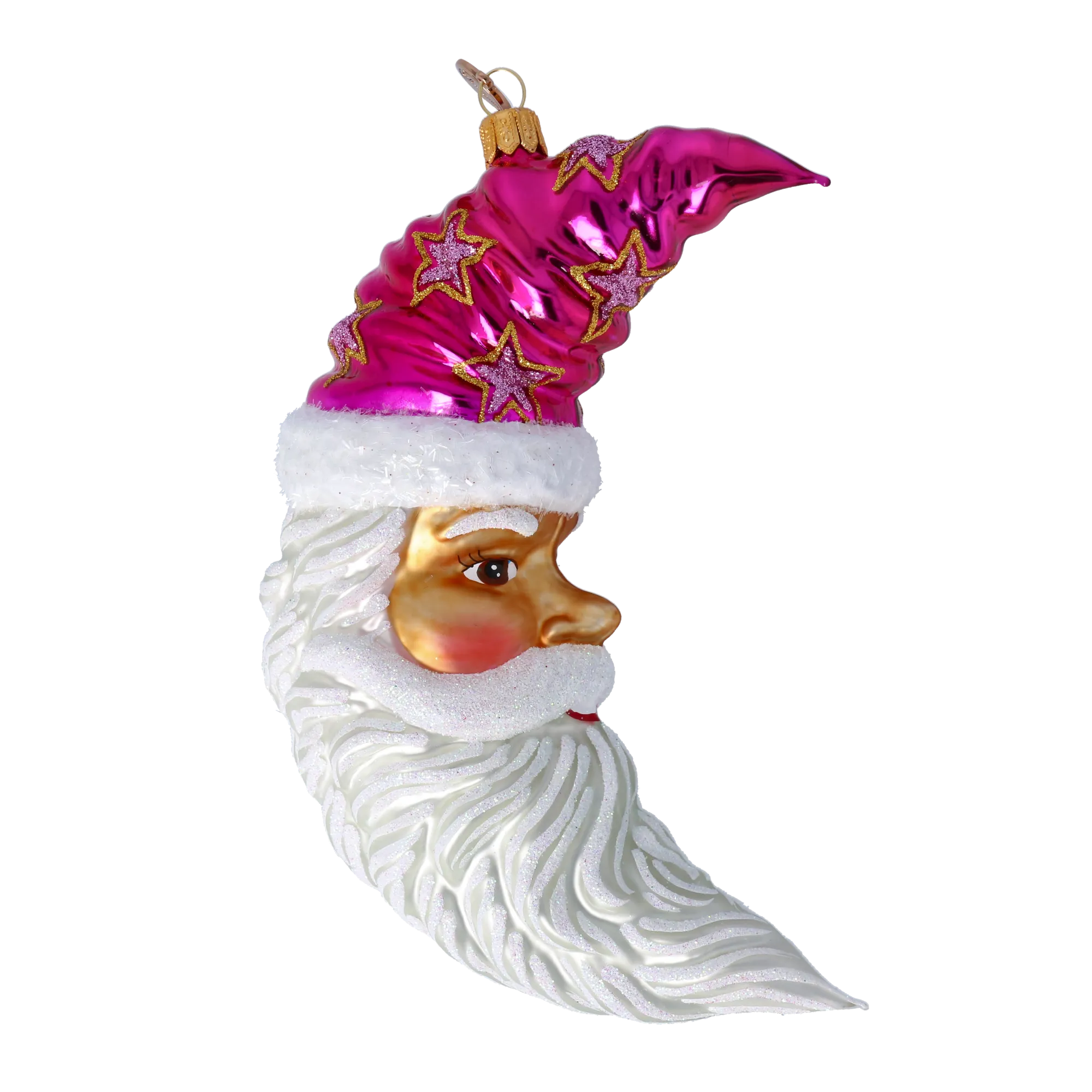 Santa Claus in the Pink Sky Moon. Handmade Glass Christmas ornament. 2024-235