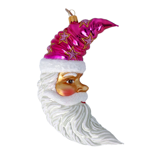 Santa Claus in the Pink Sky Moon. Handmade Glass Christmas ornament. 2024-235