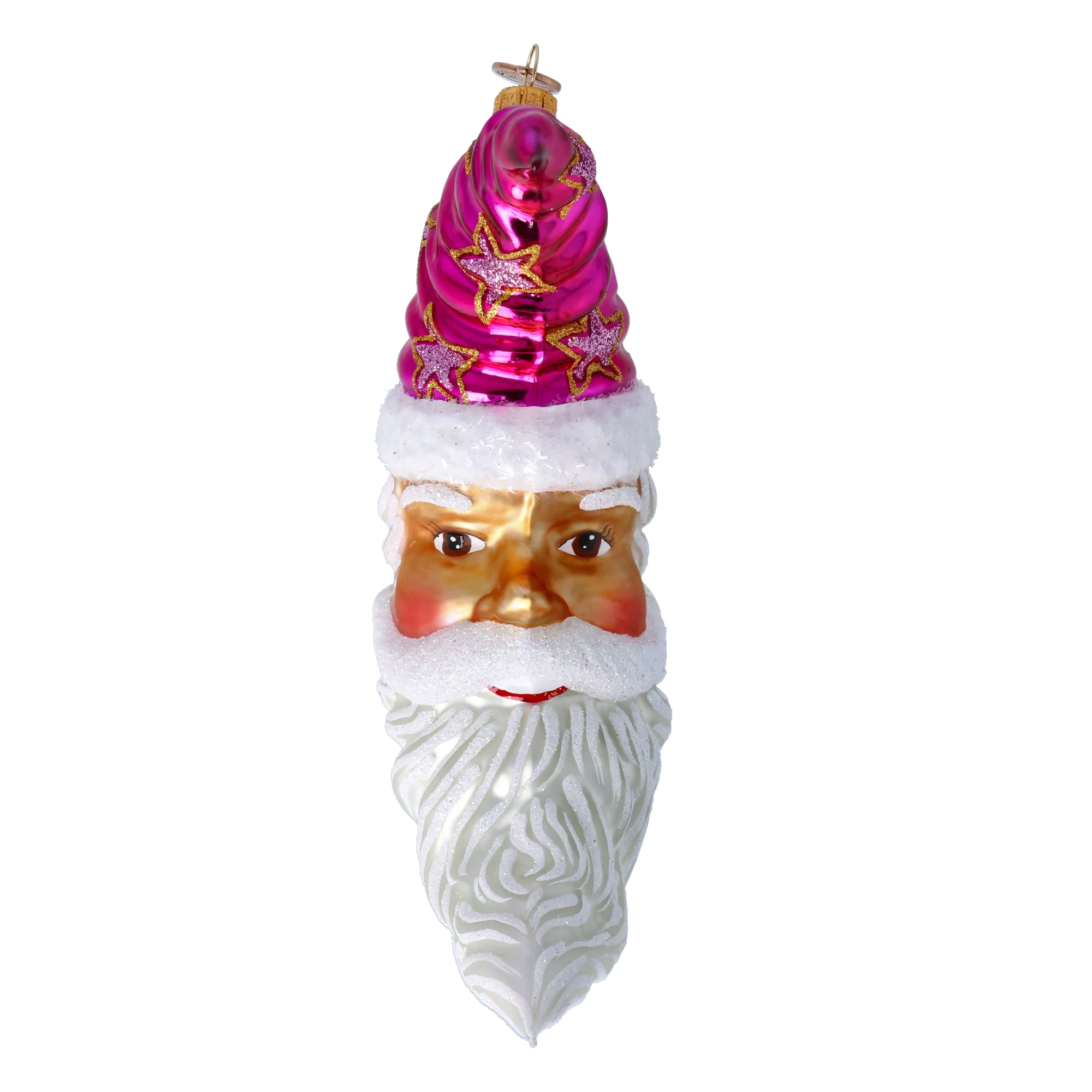 Santa Claus in the Pink Sky Moon. Handmade Glass Christmas ornament. 2024-235