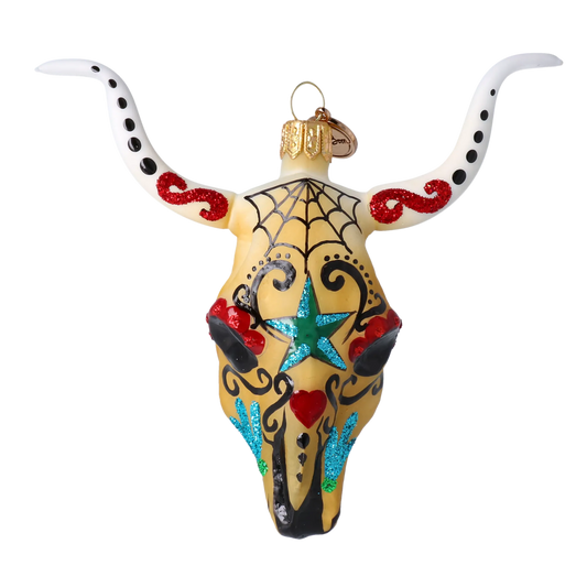 Turquoise Star Calavera Steer Premium christmas glass ornament 2024-243