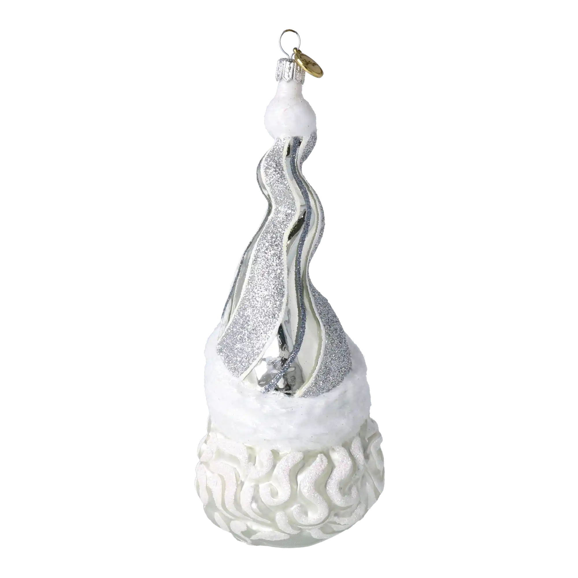Srebrny Mikołaj W Kręconej Czapce Dziadek Mróz Szklana Ozdoba