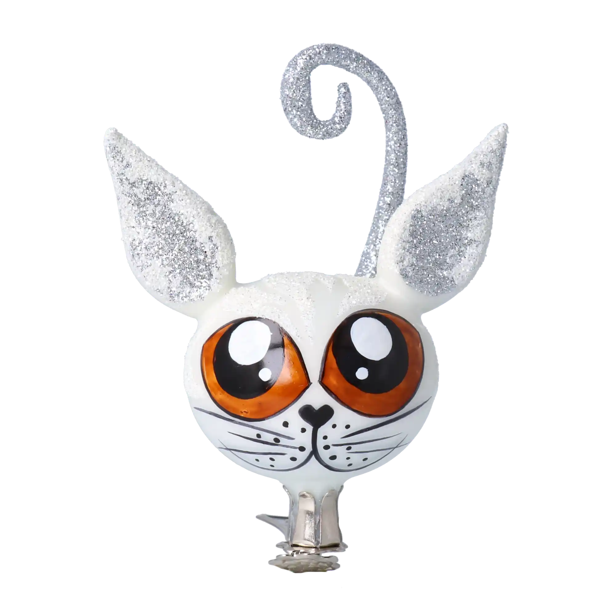 Biały Kot Śnieżynka Na Klipsie Szklana Ozdoba Choinkowa, bombka