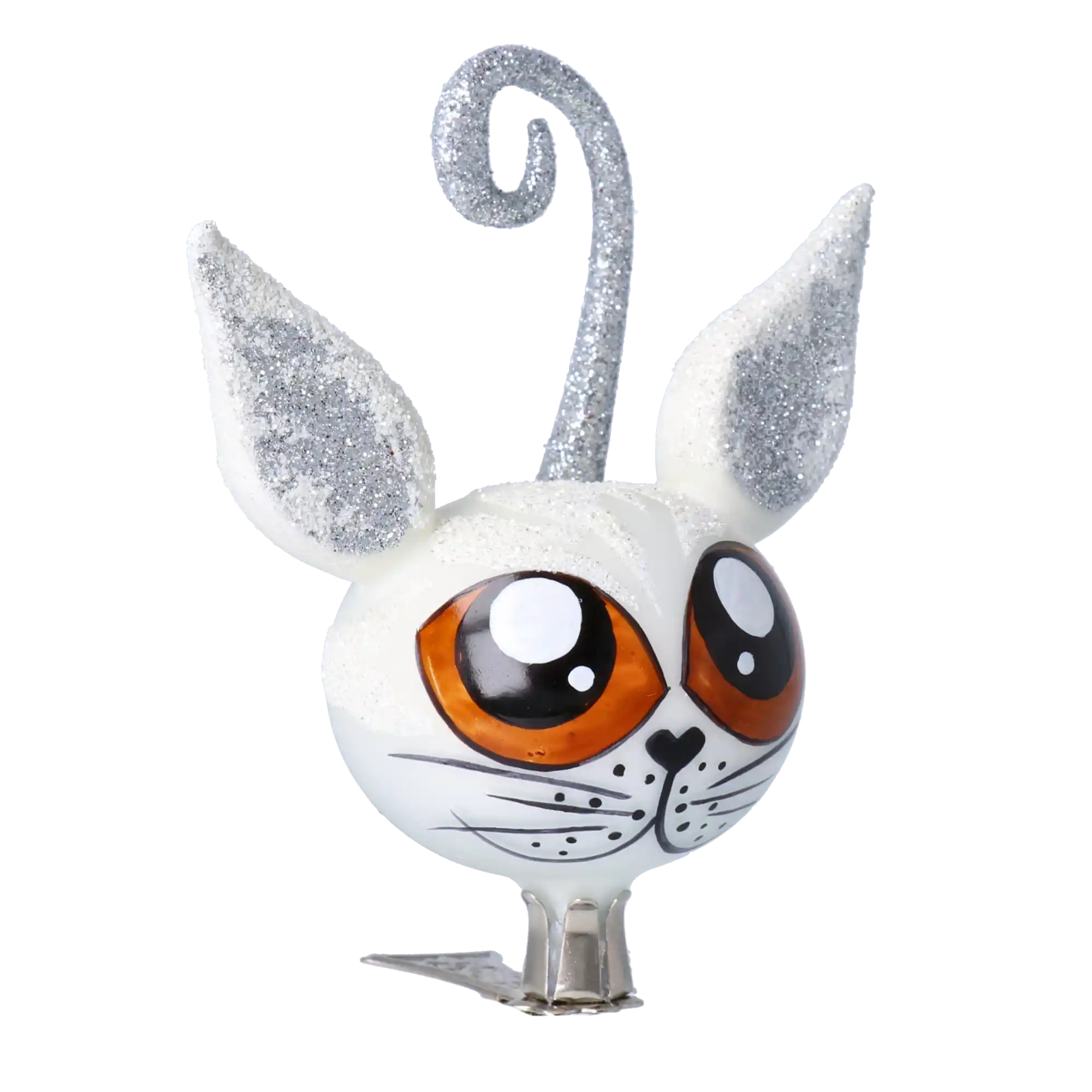 Biały Kot Śnieżynka Na Klipsie Szklana Ozdoba Choinkowa, bombka