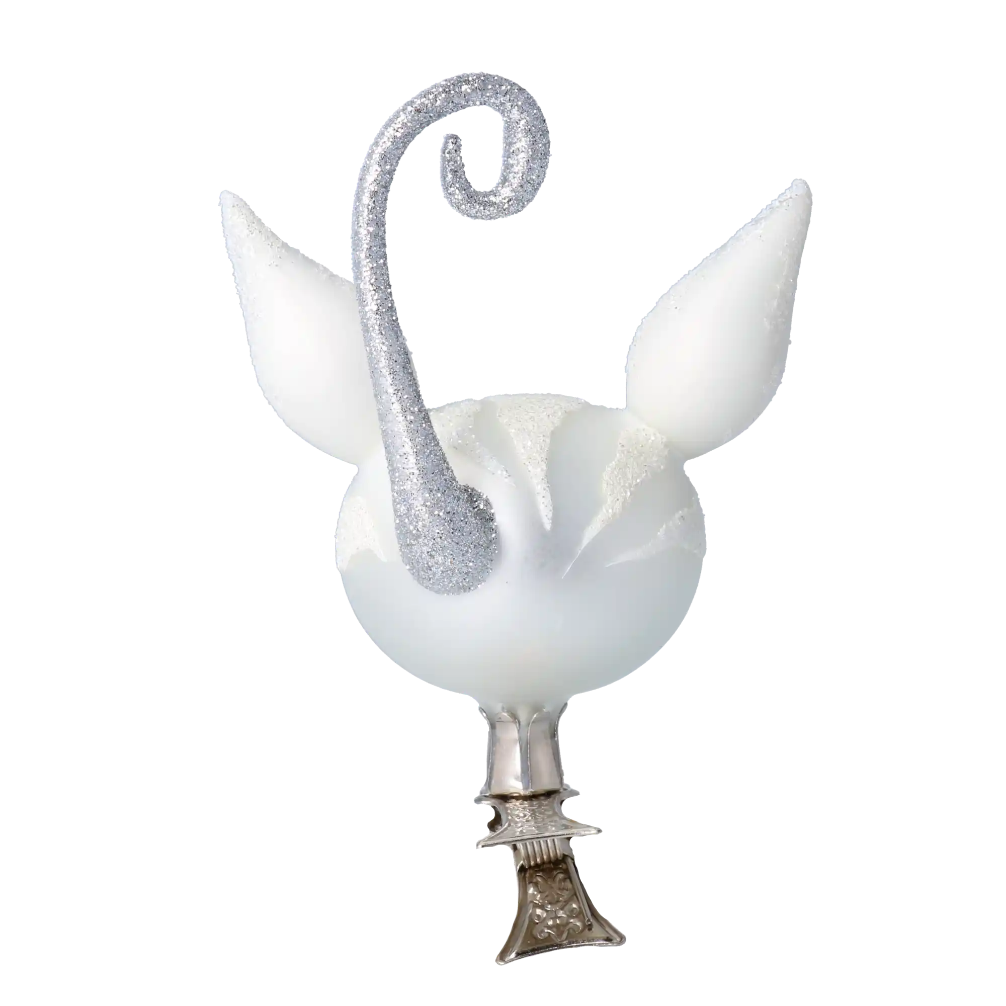 Biały Kot Śnieżynka Na Klipsie Szklana Ozdoba Choinkowa, bombka