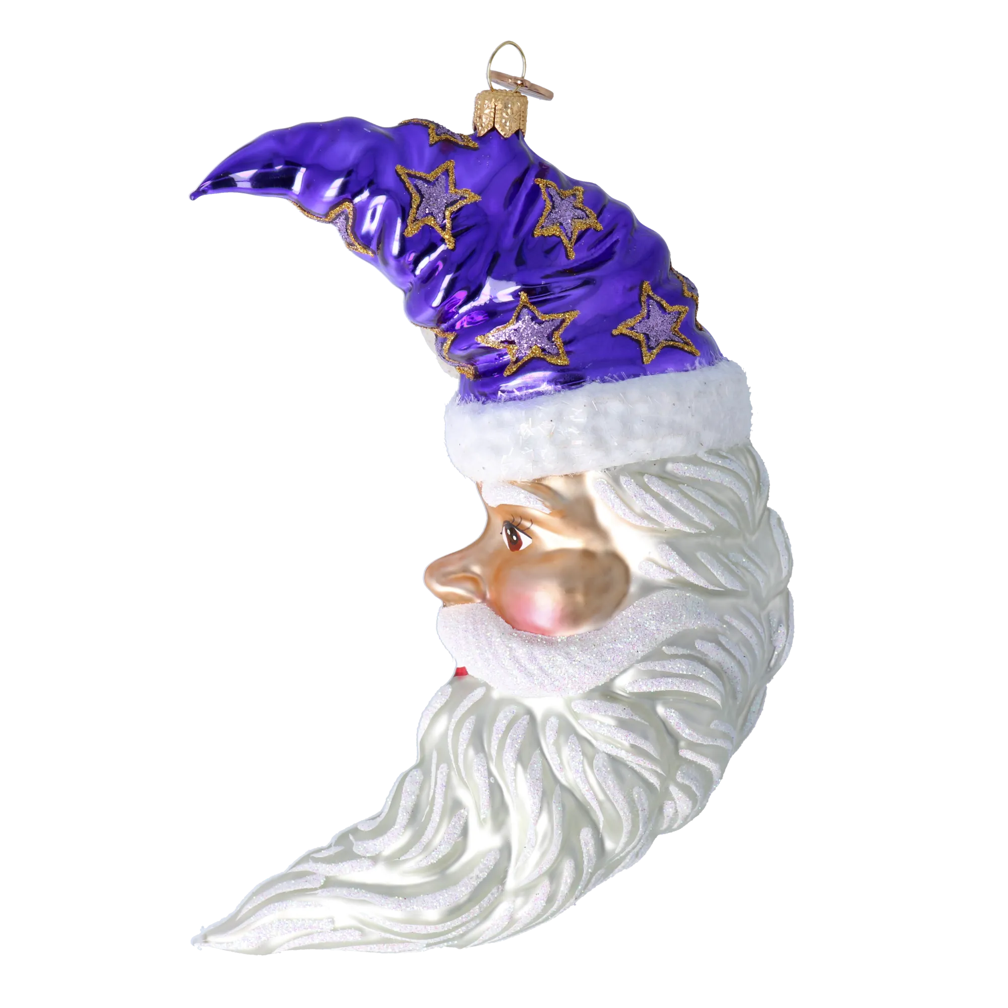 Moonlight Santa. Handmade Glass Christmas ornament Moon 2024-258