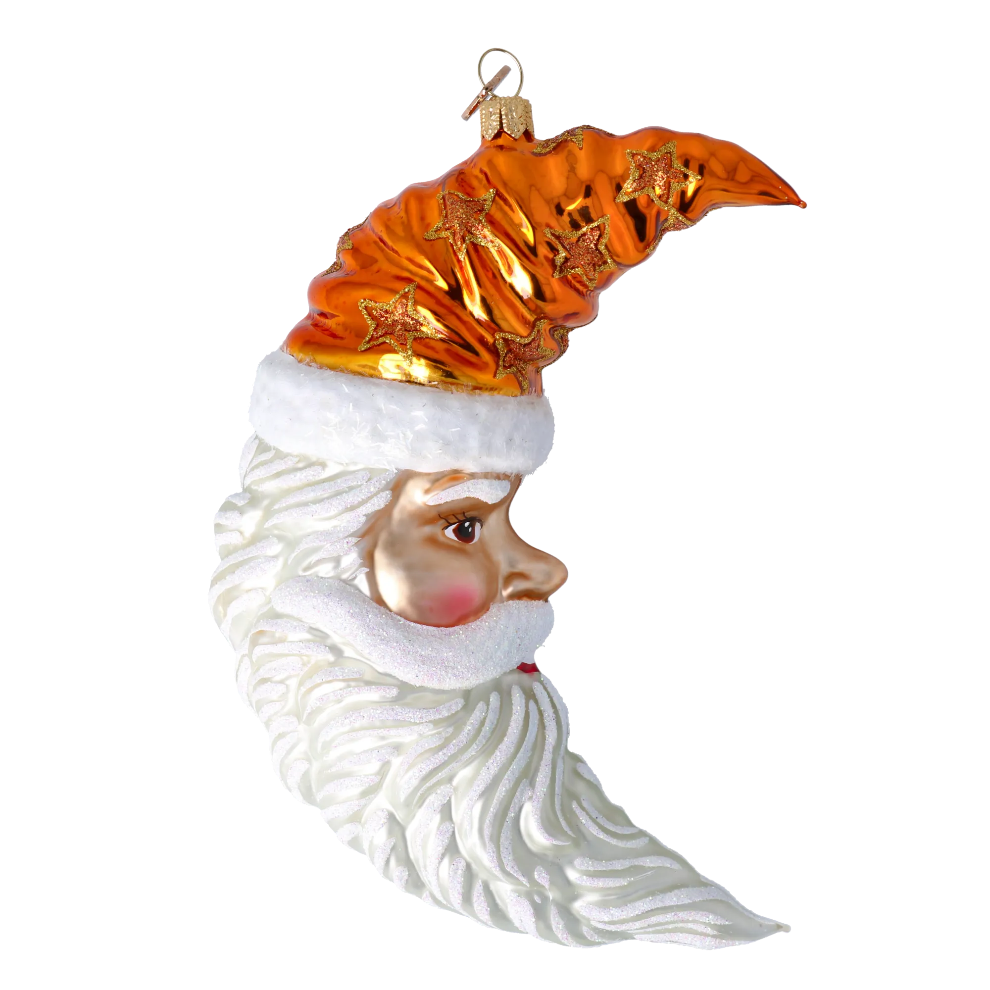 Amber Starlight Crescent Santa Premium christmas glass ornament 2024-259