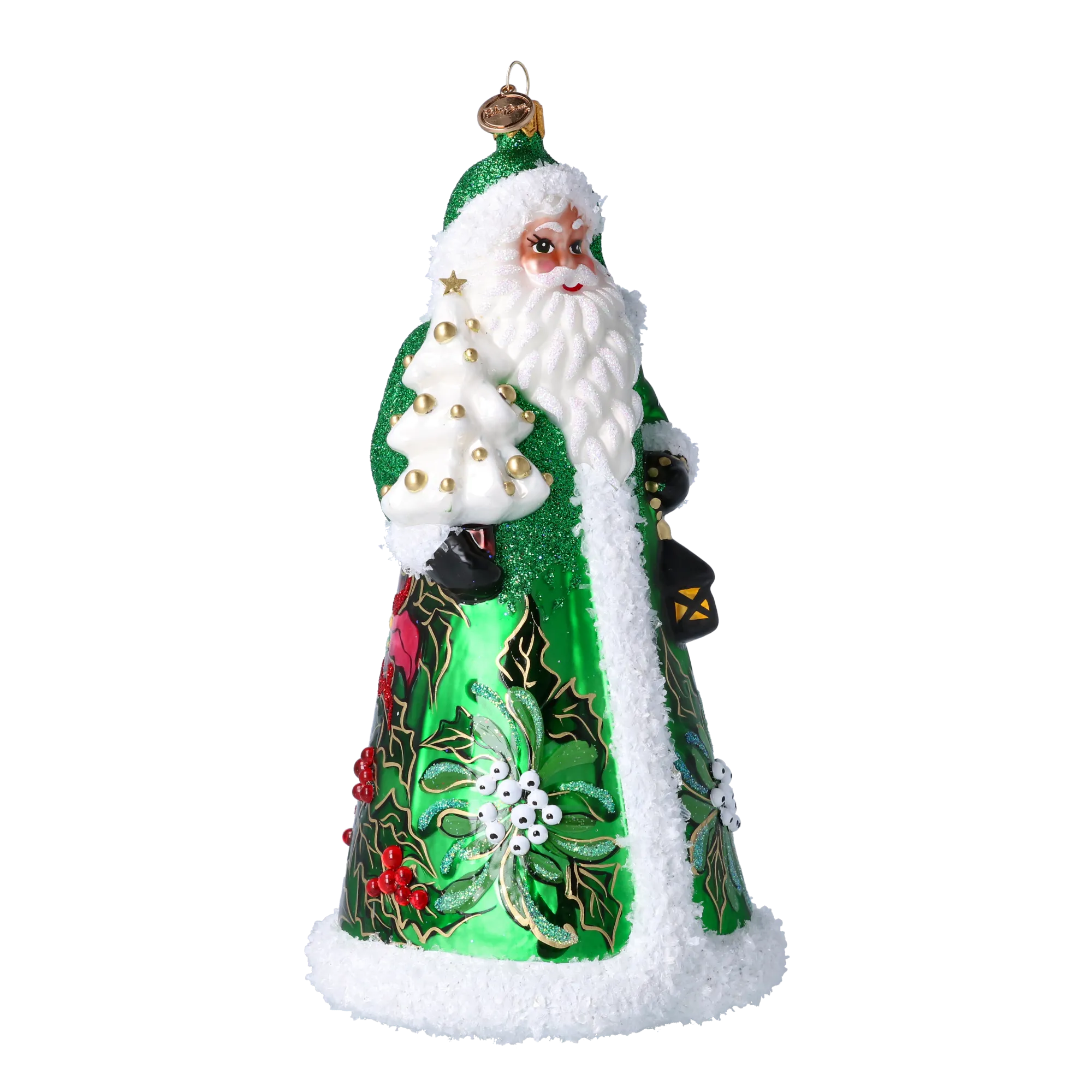 Christmas Green Santa Claus. Handmade Glass Christmas ornament. 2024-262