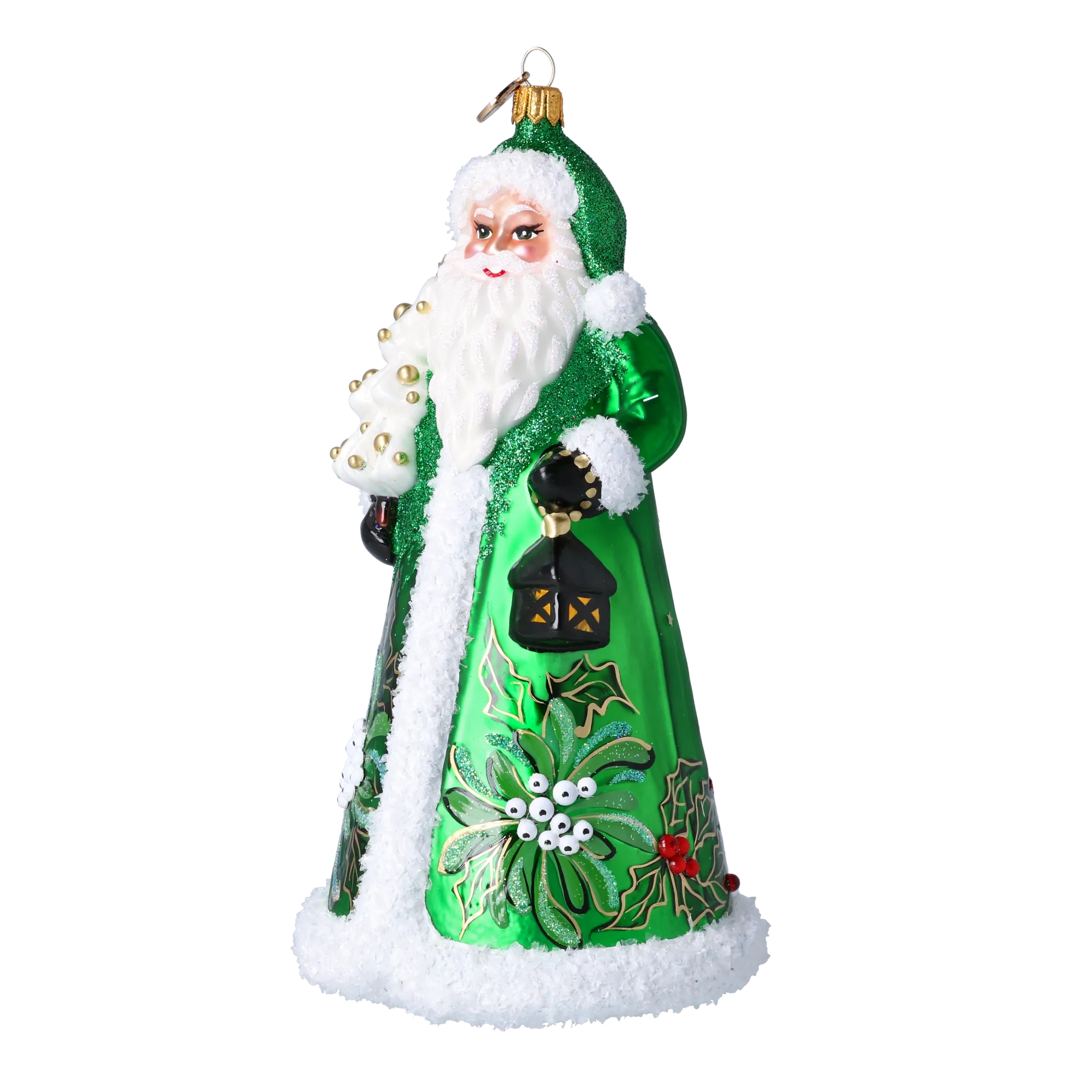 Christmas Green Santa Claus. Handmade Glass Christmas ornament. 2024-262