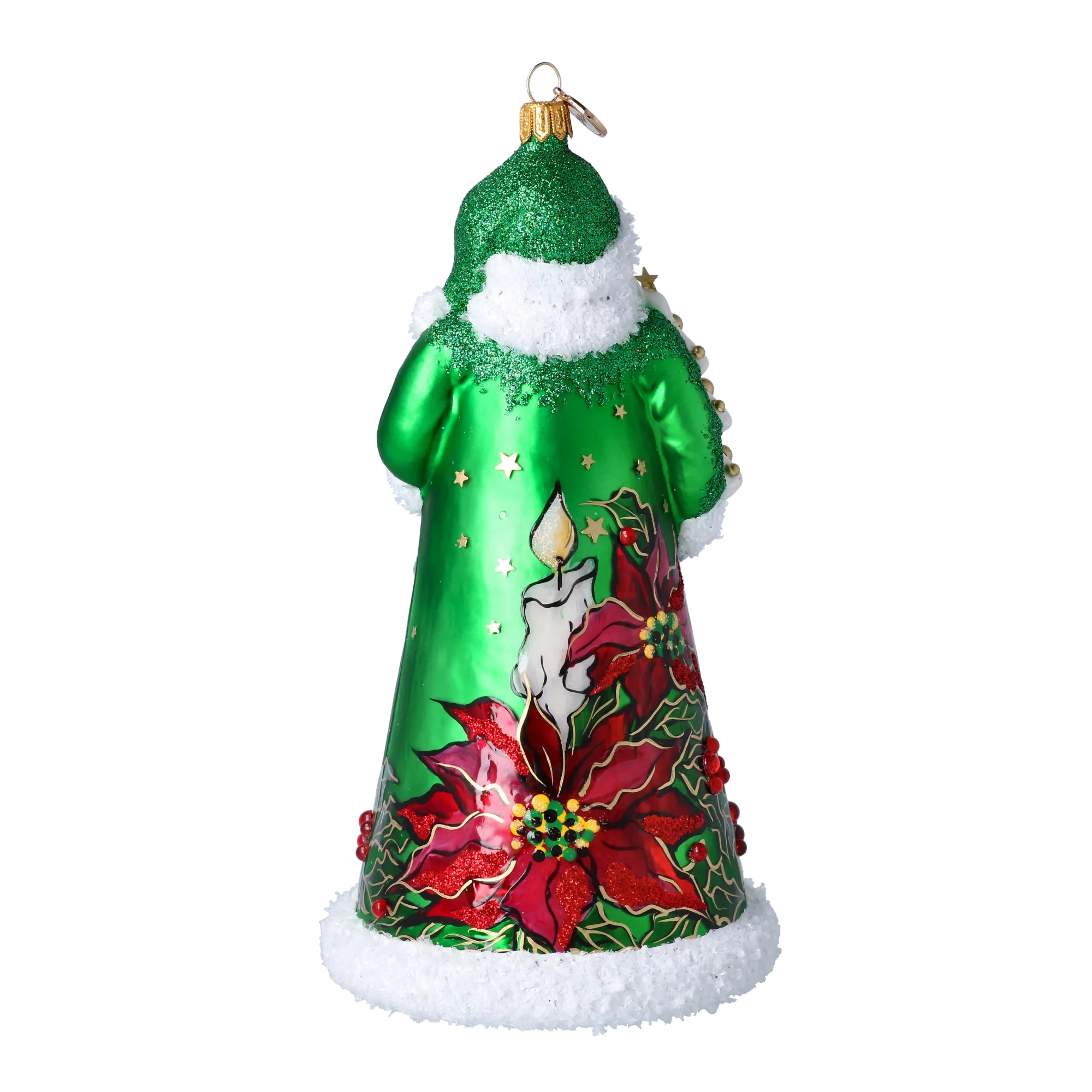 Christmas Green Santa Claus. Handmade Glass Christmas ornament. 2024-262