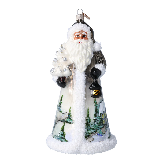 Winter Christmas Santa. Handmade Glass Christmas ornament. 2024-263