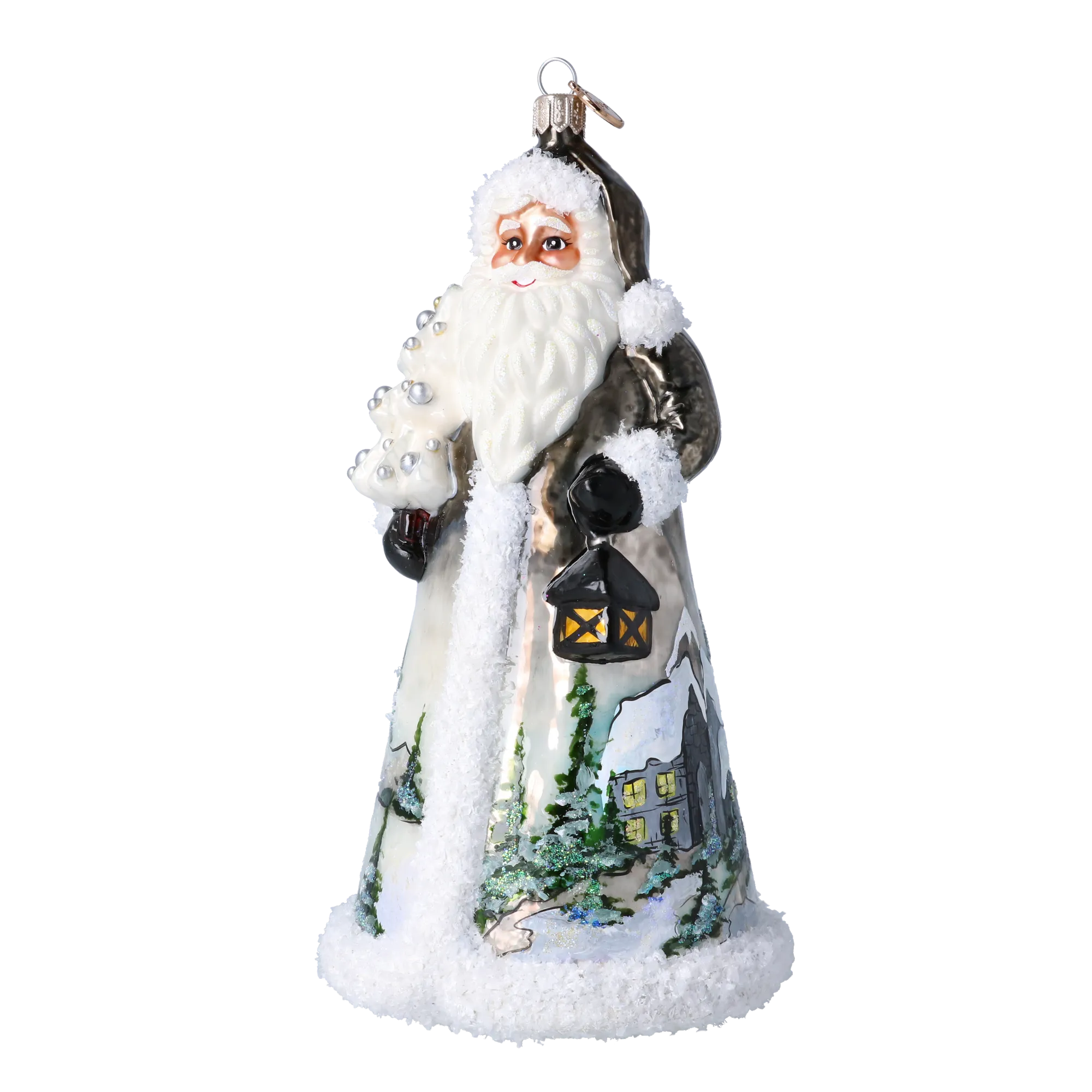 Winter Christmas Santa. Handmade Glass Christmas ornament. 2024-263