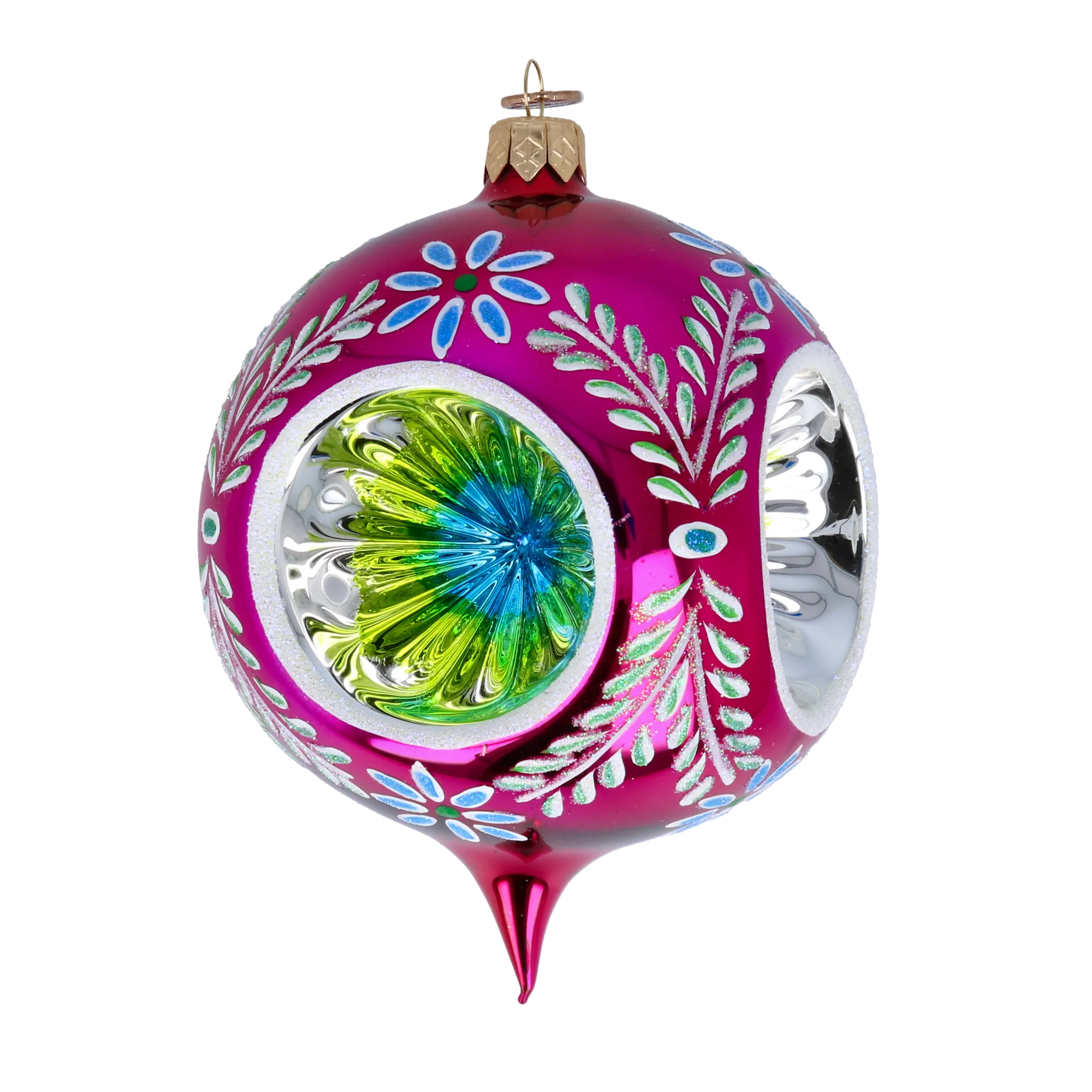 Headlights -Fuchsia skylight. Handmade Glass Christmas ornament. 2024-272