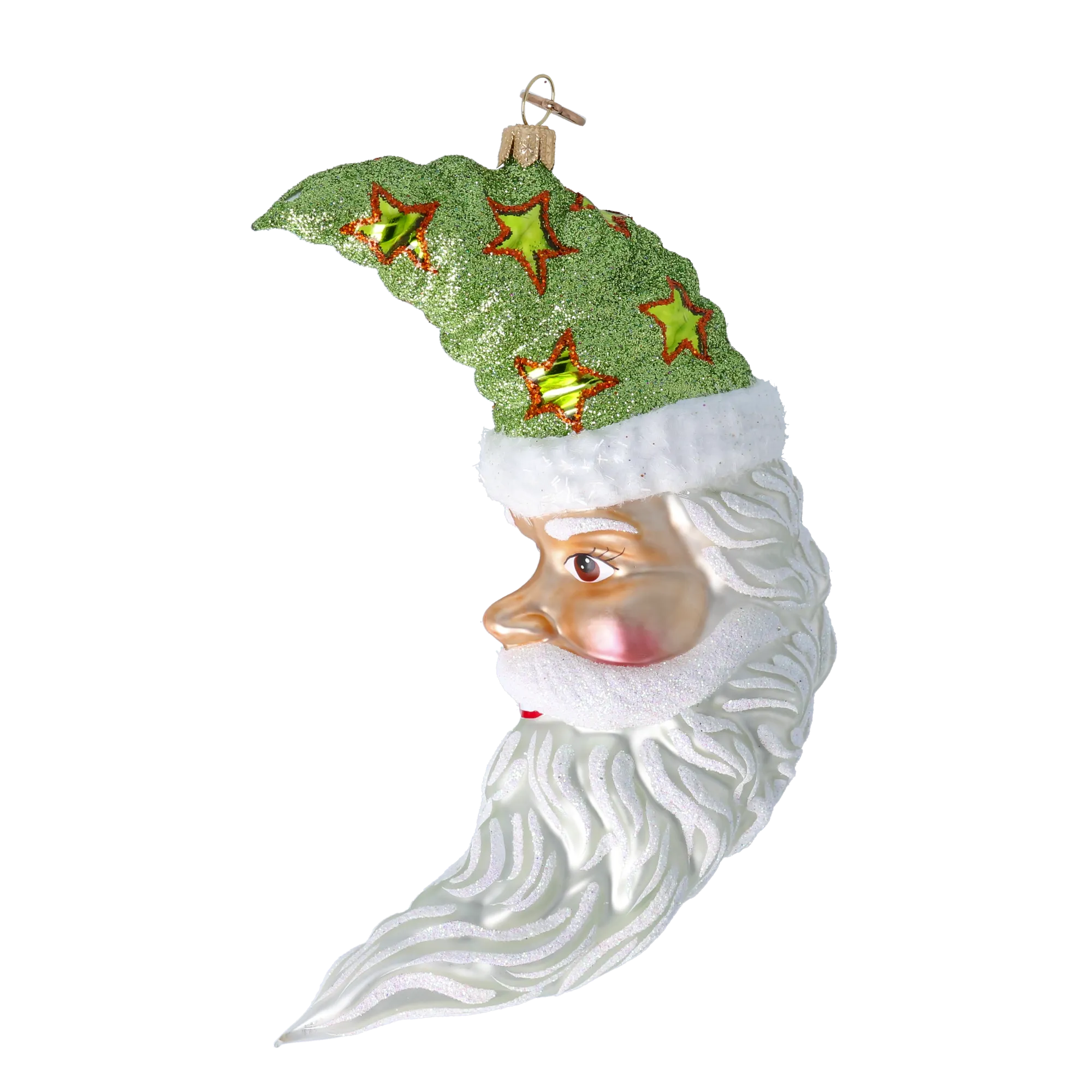 Lunar Santa - Star Glow Moon. Handmade Glass Christmas ornament. 2024-276