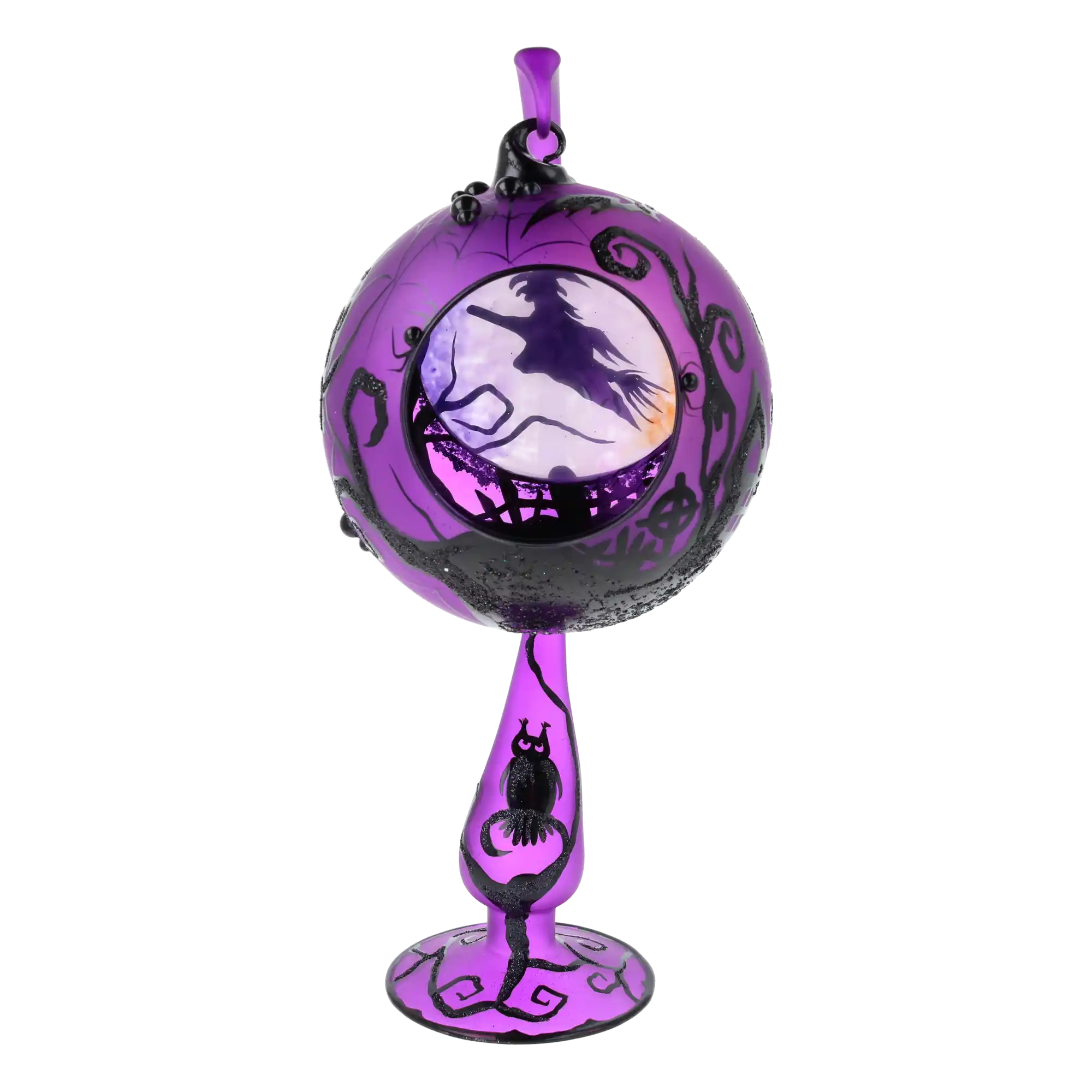 Księżyc Wiedźmy – Purpurowe Zaklęcie Nocy Czarująca ozdoba Halloween Fioletowa Ozdoba Na Stojaku Szklana Ozdoba