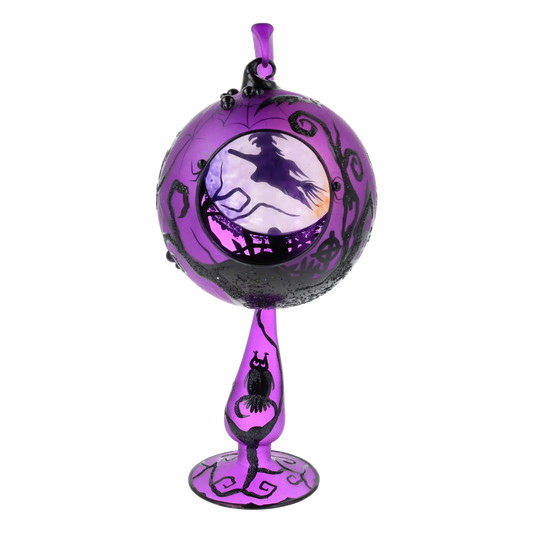 Księżyc Wiedźmy – Purpurowe Zaklęcie Nocy Czarująca ozdoba Halloween Fioletowa Ozdoba Na Stojaku Szklana Ozdoba