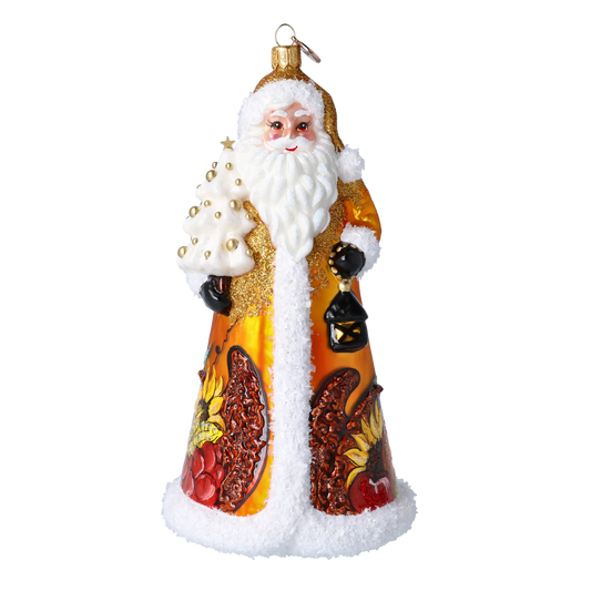 Thanksgiving Santa Claus. Handmade Glass Christmas ornament. 2024-284