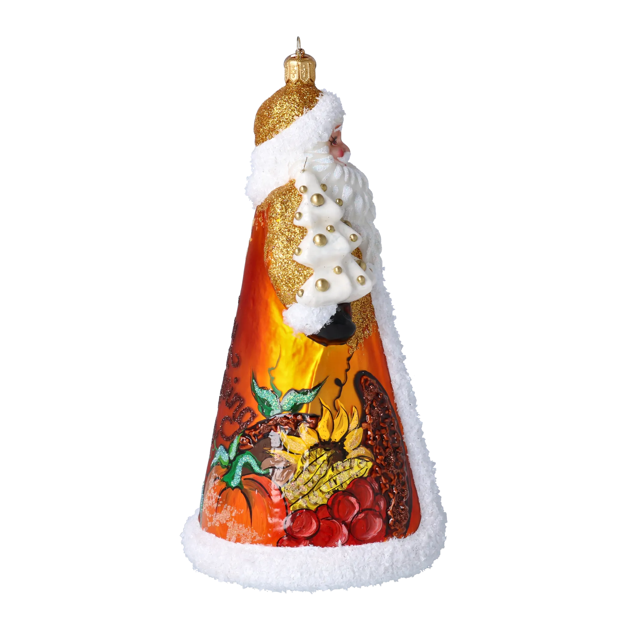 Thanksgiving Santa Claus. Handmade Glass Christmas ornament. 2024-284