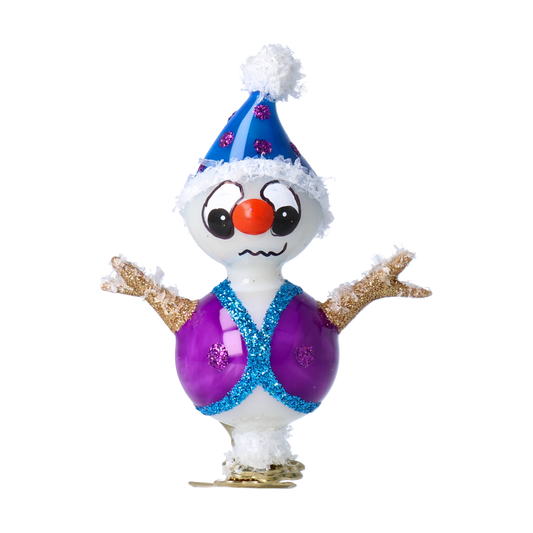 Bałwanek Śnieżny Dżentelmen Na Klipsie Szklana Ozdoba