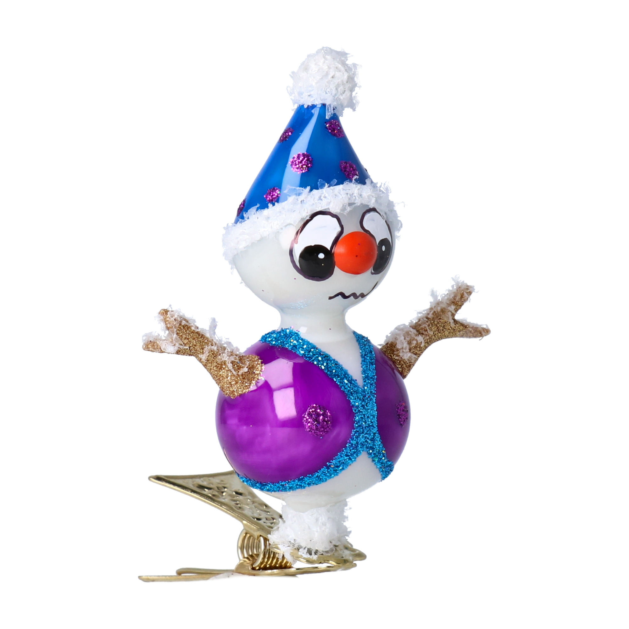 Bałwanek Śnieżny Dżentelmen Na Klipsie Szklana Ozdoba