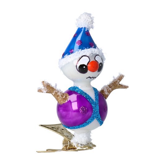 Bałwanek Śnieżny Dżentelmen Na Klipsie Szklana Ozdoba