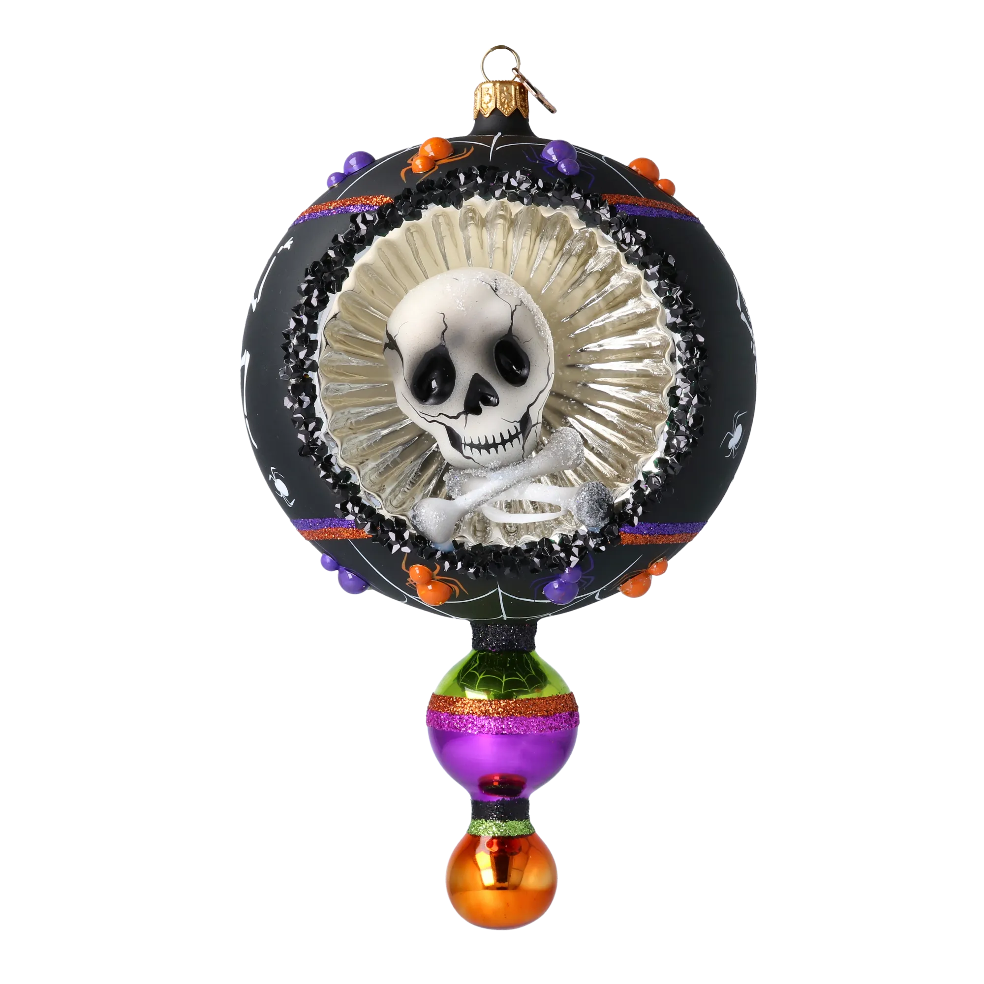 Drop - Skull - Dancing Shadows. Handmade Glass Christmas ornament. 2024-318