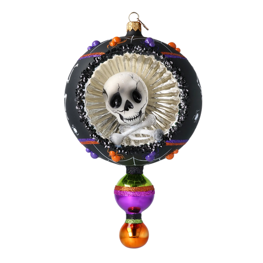 Drop - Skull - Dancing Shadows. Handmade Glass Christmas ornament. 2024-318