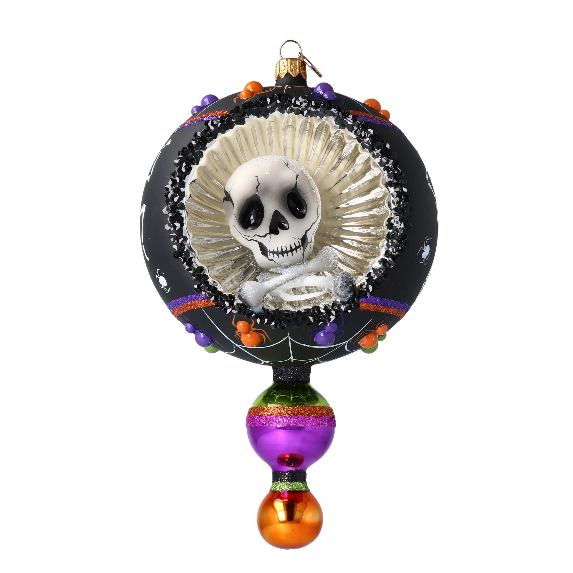 Drop - Skull - Dancing Shadows. Handmade Glass Christmas ornament. 2024-318