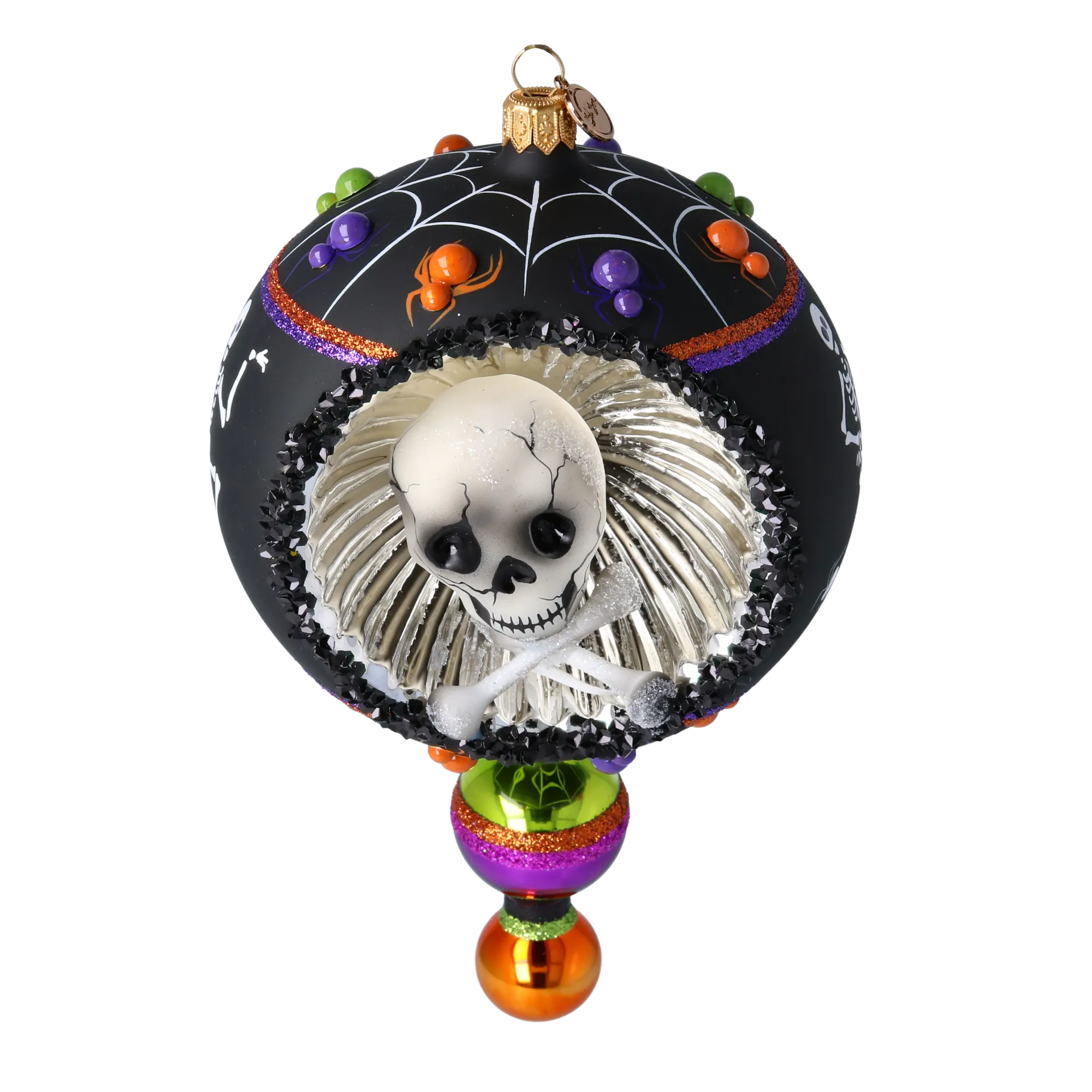 Drop - Skull - Dancing Shadows. Handmade Glass Christmas ornament. 2024-318