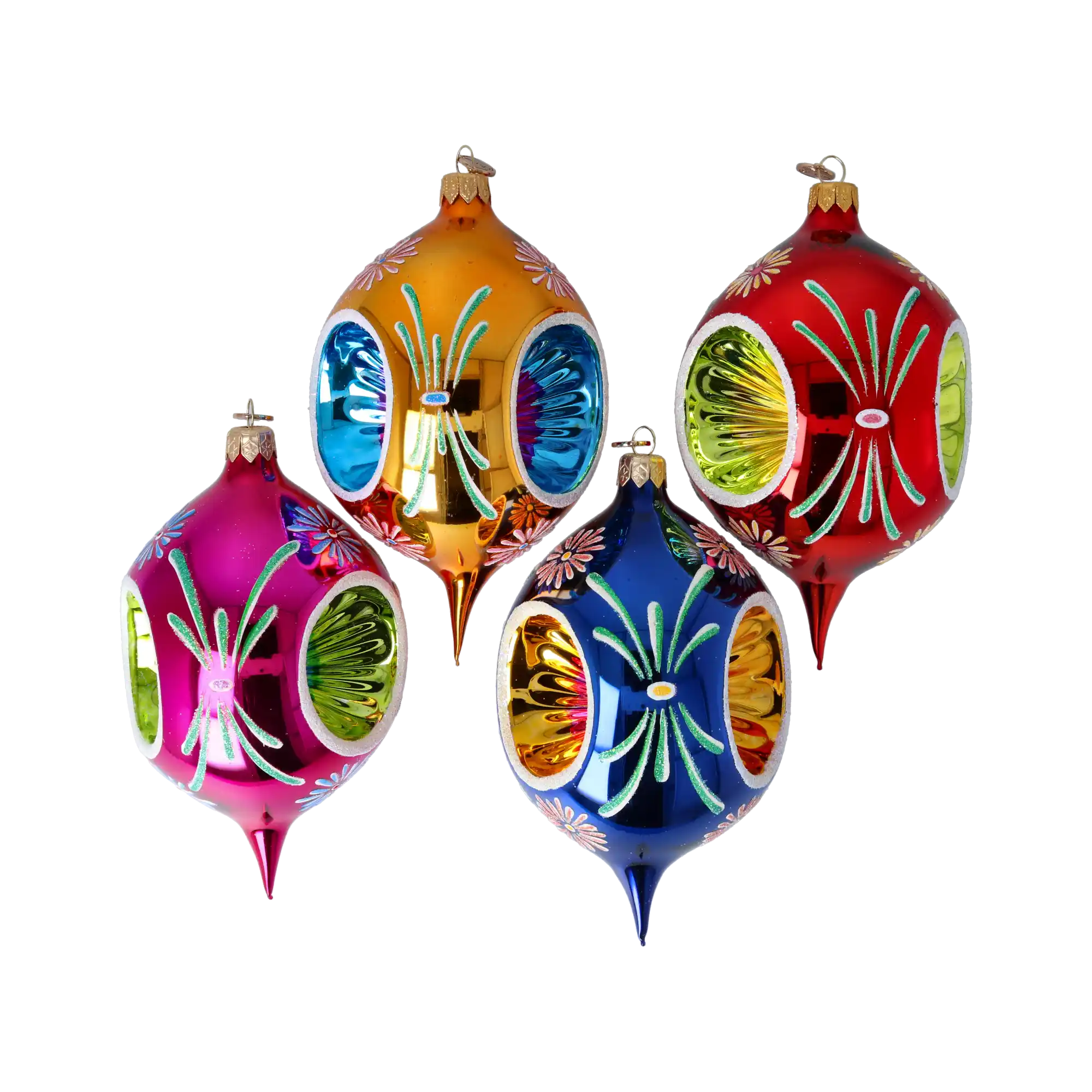 Colorful Christmas Set of 4 Colorful  Handmade Glass Christmas ornament. If