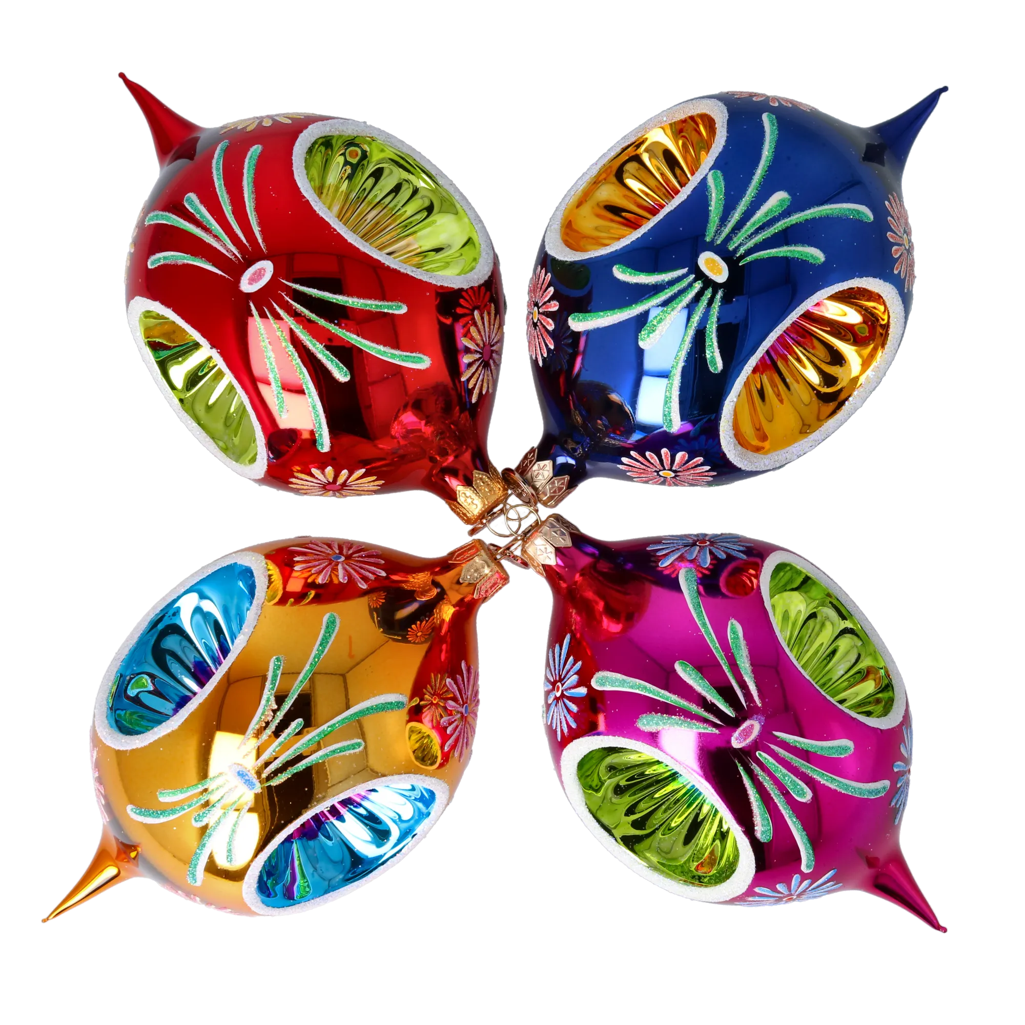 Colorful Christmas Set of 4 Colorful  Handmade Glass Christmas ornament. If 2024-331