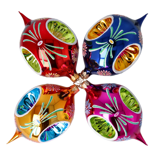 Colorful Christmas Set of 4 Colorful  Handmade Glass Christmas ornament. If 2024-331